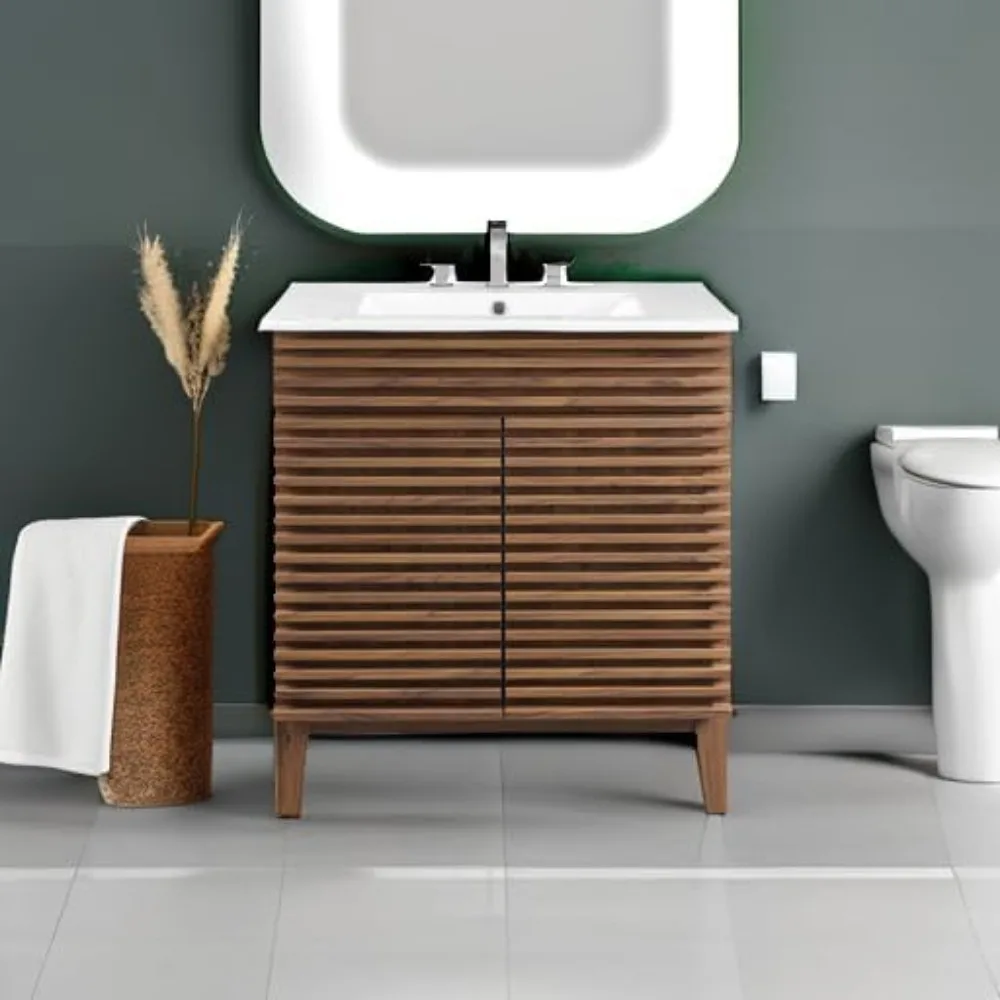 30 Inch Walnut White Bathroom Sink with Sink 6
