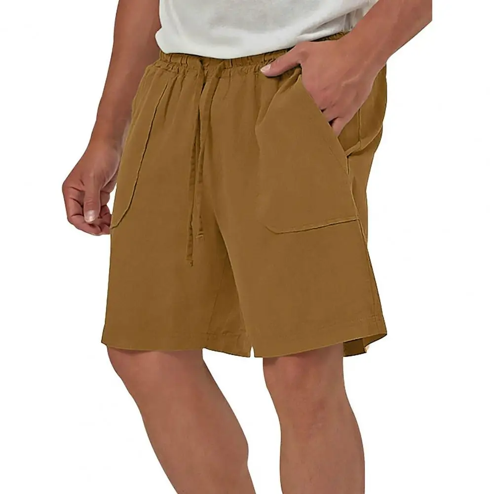 

Casual Men Lounge Shorts Men's Drawstring Sport Shorts with Elastic Waist Pockets Solid Color Casual Daily Wear Above for Men