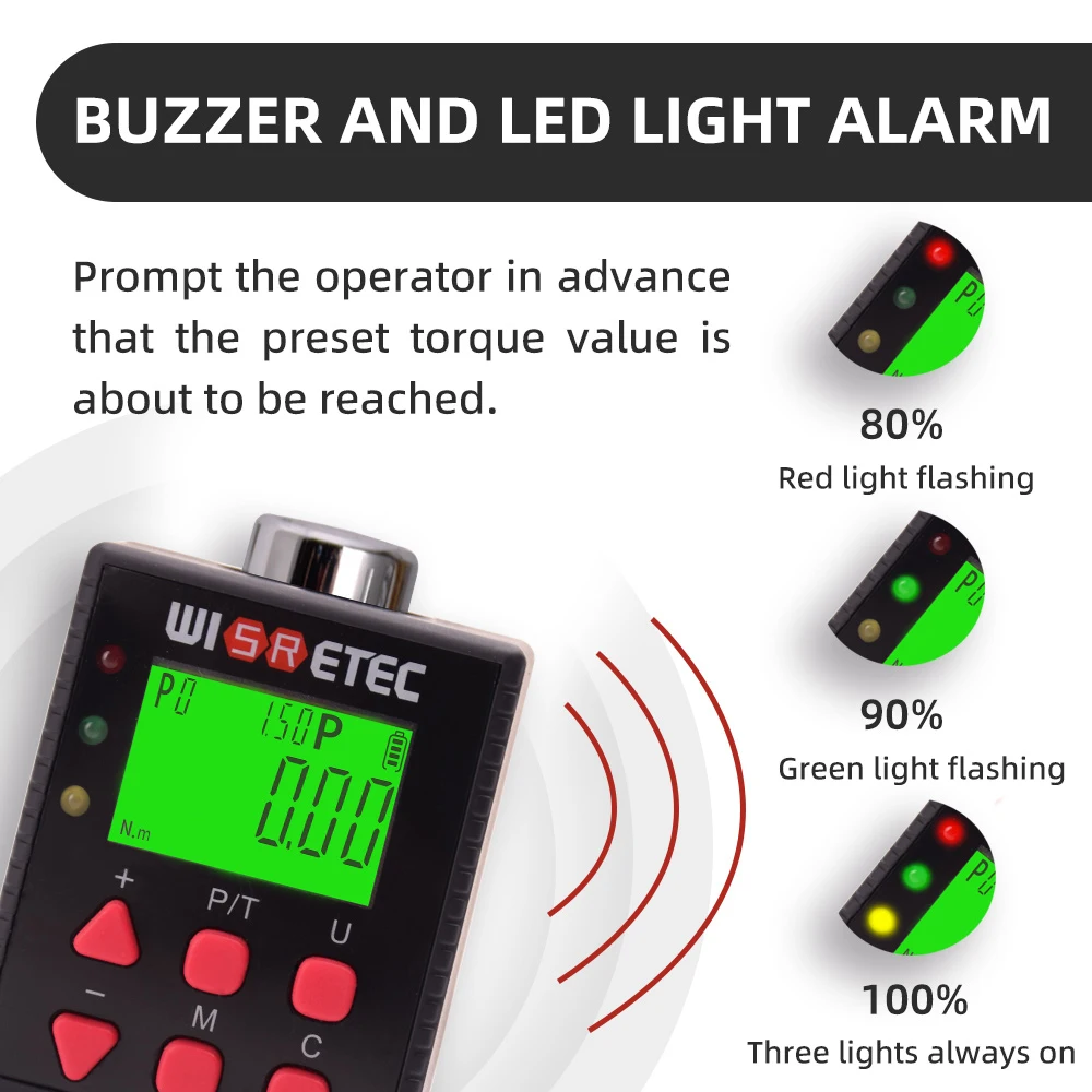 Digital Torque Meter torque wrench Digital Backlight Display Wrench Torque Tester 5 Units Switchable with Buzzer LED Indicator Light Function