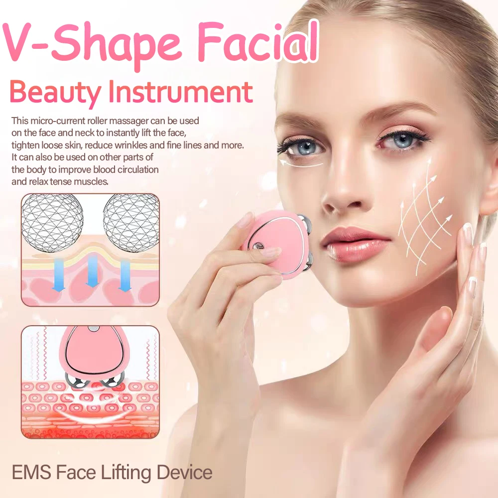 Ems Face Lifting Device Massaggiatore Facciale Rullo Microcorrente Ringiovanimento Della Pelle Anti-Rughe V-Face Beauty Health Tools