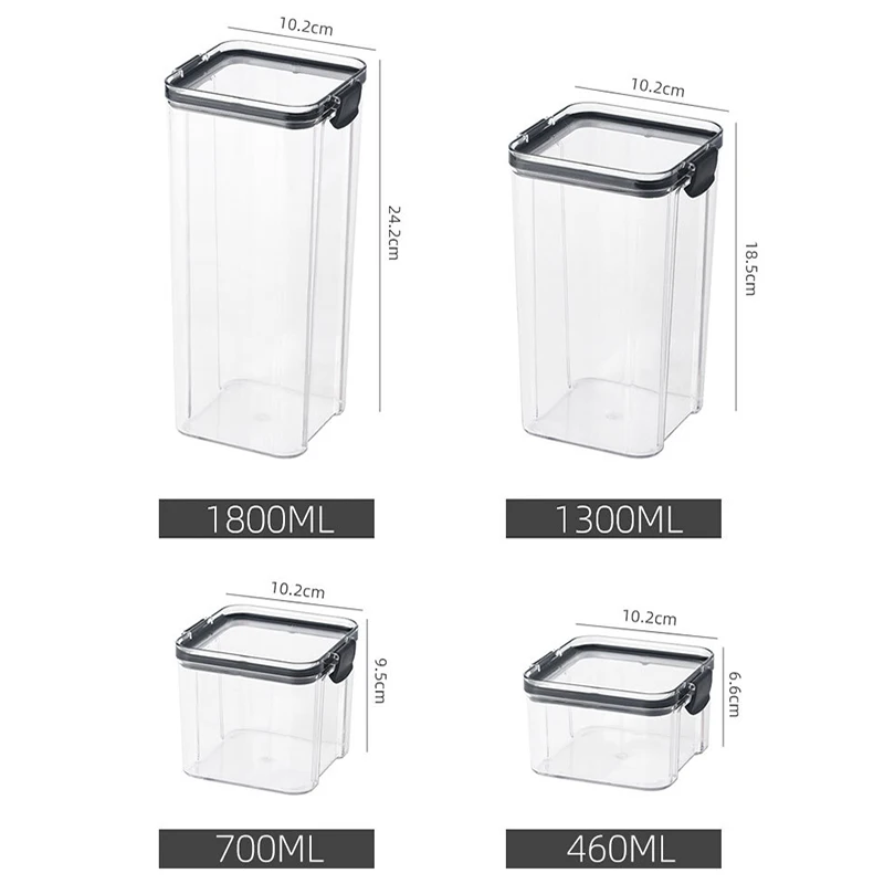 Stackable Transparent PET Plastic Food Storage Containers Set (460-1800ML, 2-4 Pieces) - Kitchen Dry Goods and Noodles Sealed Organizer