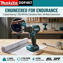 마키타 DDF487 18V 브러시리스 무선 드라이버 드릴 마키타 18V 배터리 시스템용 가변 속도 기능이 있는 충전식 전동 공구