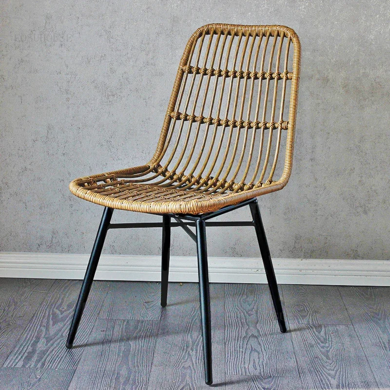 Nordic Rattan Outdoor Chairs Minimalist Modern Wrought Iron Leisure Garden Chair Backrest Balcony Beach Chair Outdoor Furniture portable camping chair