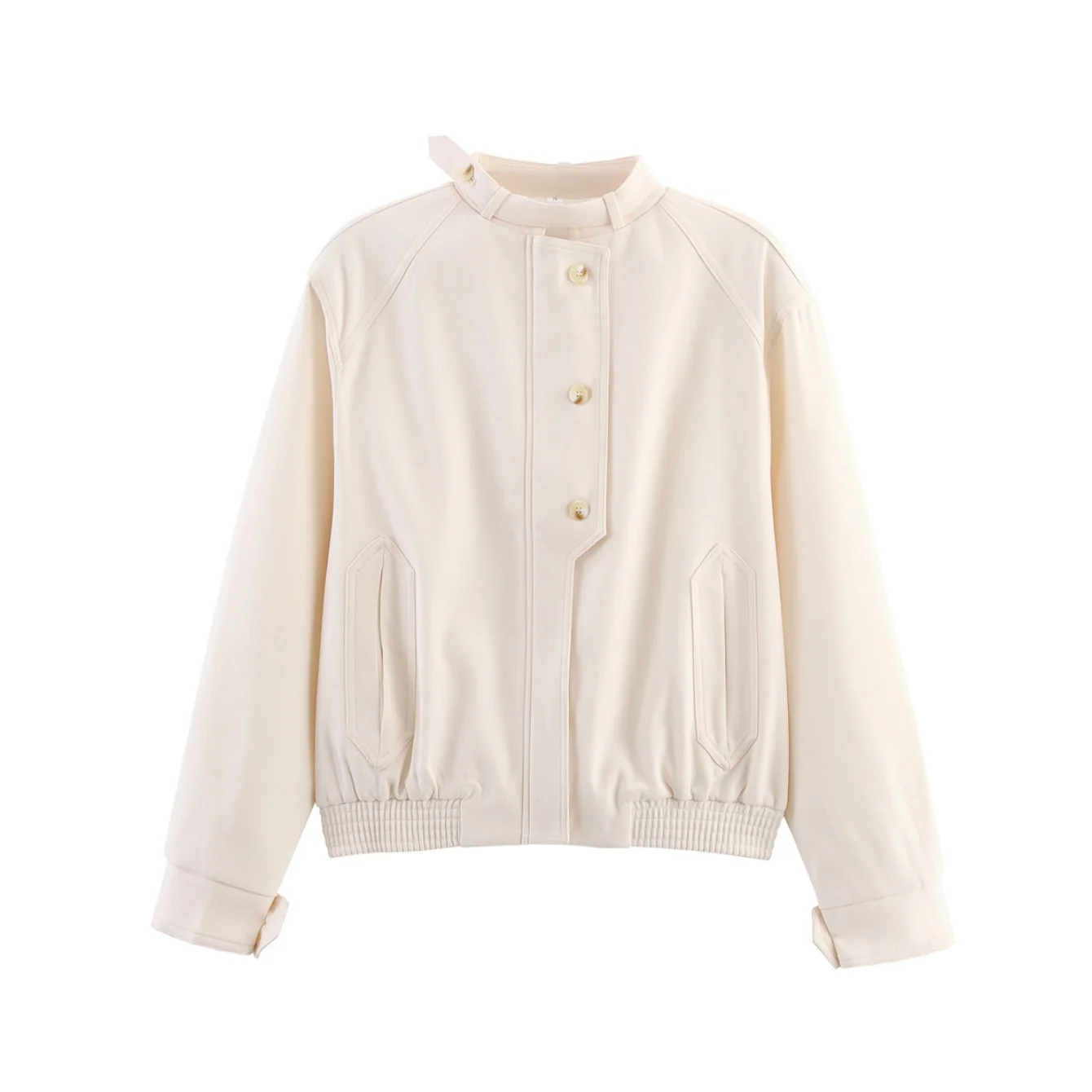 Women's Bomber Short Jacket Coat Autumn Winter Button Daily Commute Beige Chic Elegant Long Sleeve Lady Fashion Jacket Streetwea