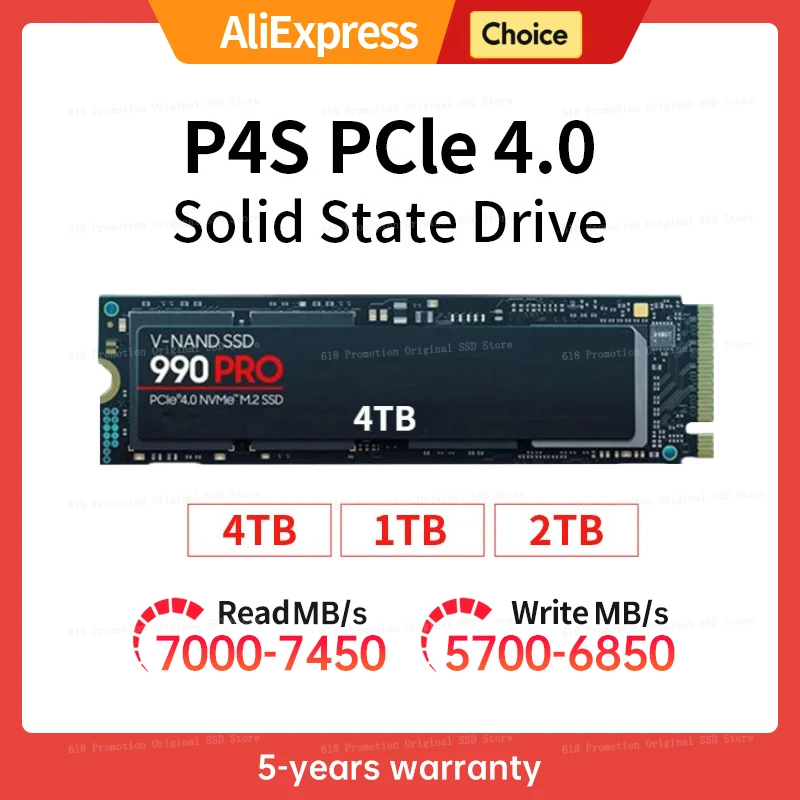 Оригинальный твердотельный накопитель 990PRO SSD M2 2280 PCIe 4,0 NVME NGFF, 4 ТБ, 1 ТБ, 14000 Мб/с, жесткий диск для Xbox, ПК, PS5, игры PUBG