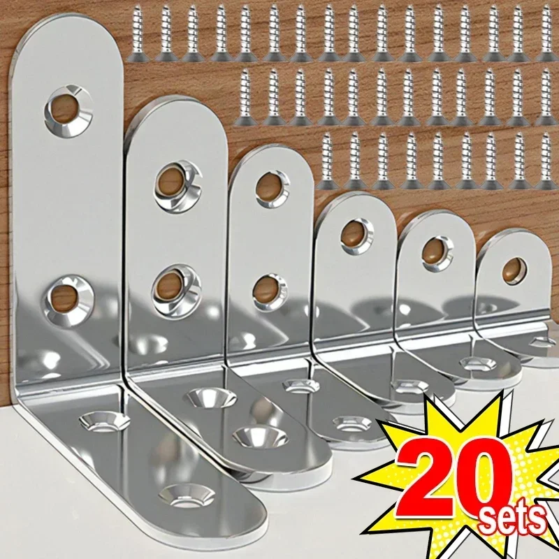 วงเล็บมุมรูปตัว L วงเล็บสแตนเลส Fastener 90 องศามุมขวาตัวเชื่อมต่อสําหรับเฟอร์นิเจอร์ไม้ Bedframe ตู้ 1