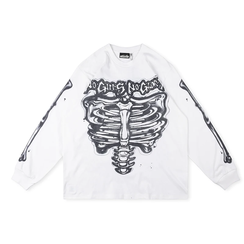 

Classic Retro Rib Bone Skeleton Printed Loose Men's and Women's Long T-shirts for Timely Delivery