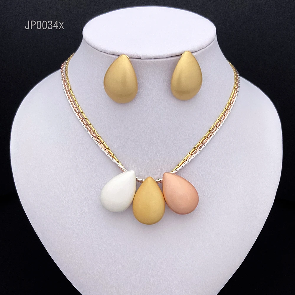 African Fashion Smooth Cylindrical Beads Jewelry Set Bride Wedding Earring Dubai Fashion Necklace Pendant Nigerian Accessories