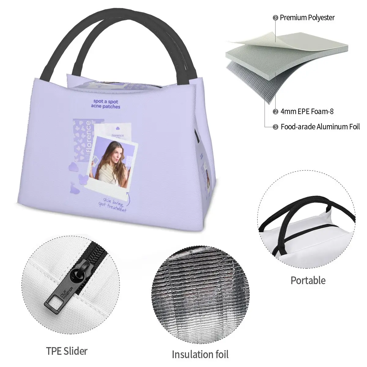 Florence By Mills 학교용 절연 도시락 가방 도시락 보관 식품 상자 휴대용 컨테이너 쿨러 열 도시락 가방 토트백