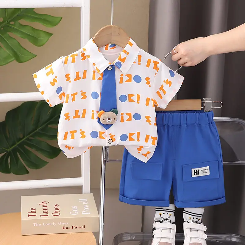 

New Children Casual Clothes Suit Summer Boys Girls Printe Letters Shirt Shorts 2Pcs/Set Kids Toddler Clothing Infant 0-5 Years