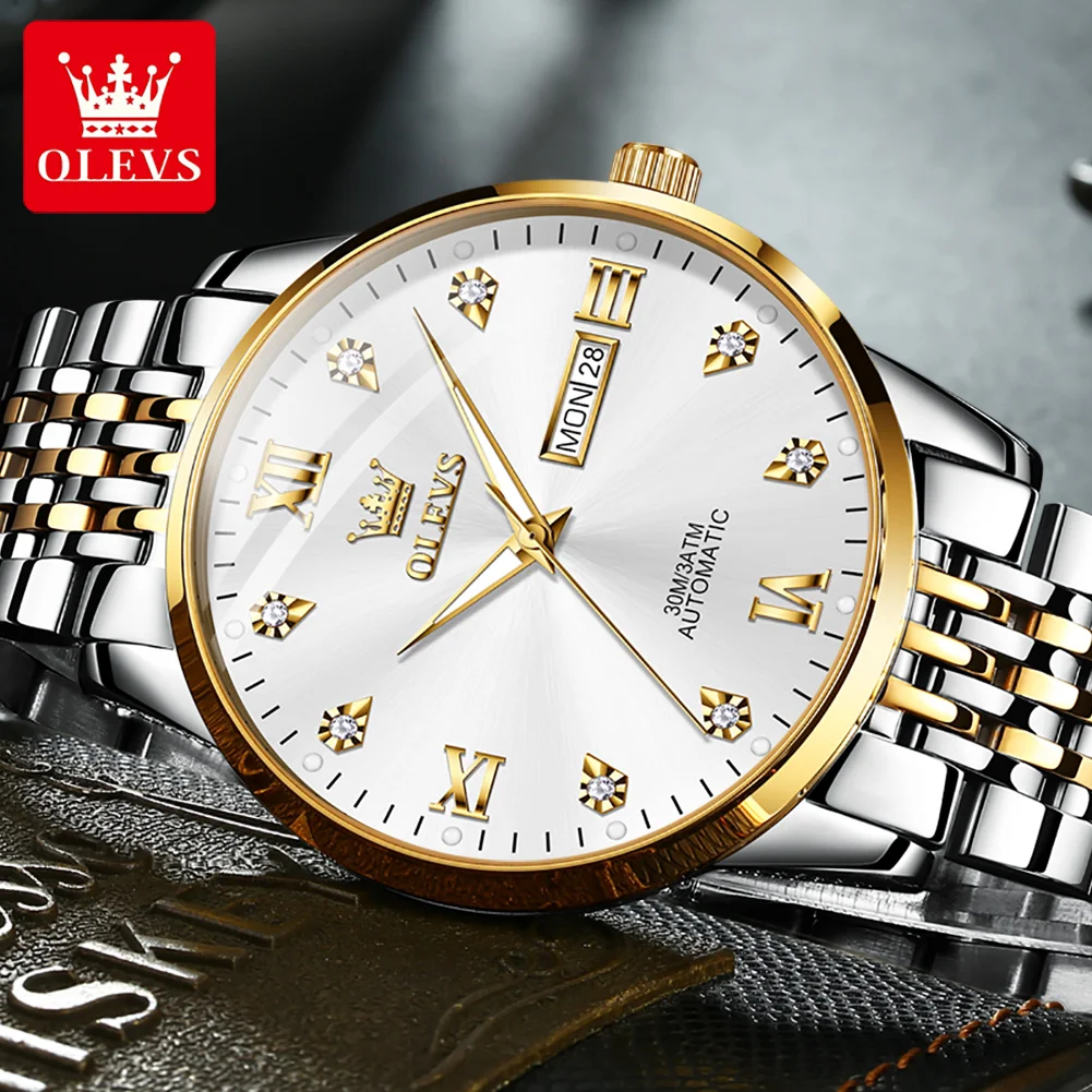 OLEVS Watch for Men Automatic Mechanical Man Watches Stainless Steel Strap Waterproof Wristwatches Men's Luxury Brand Watch