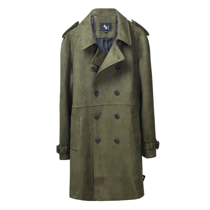 Autumn Winter Simple British Trend Deerskin Windbreaker Men Double Breasted Loose Overcoat Europe Youth Medium Length Wind Coat