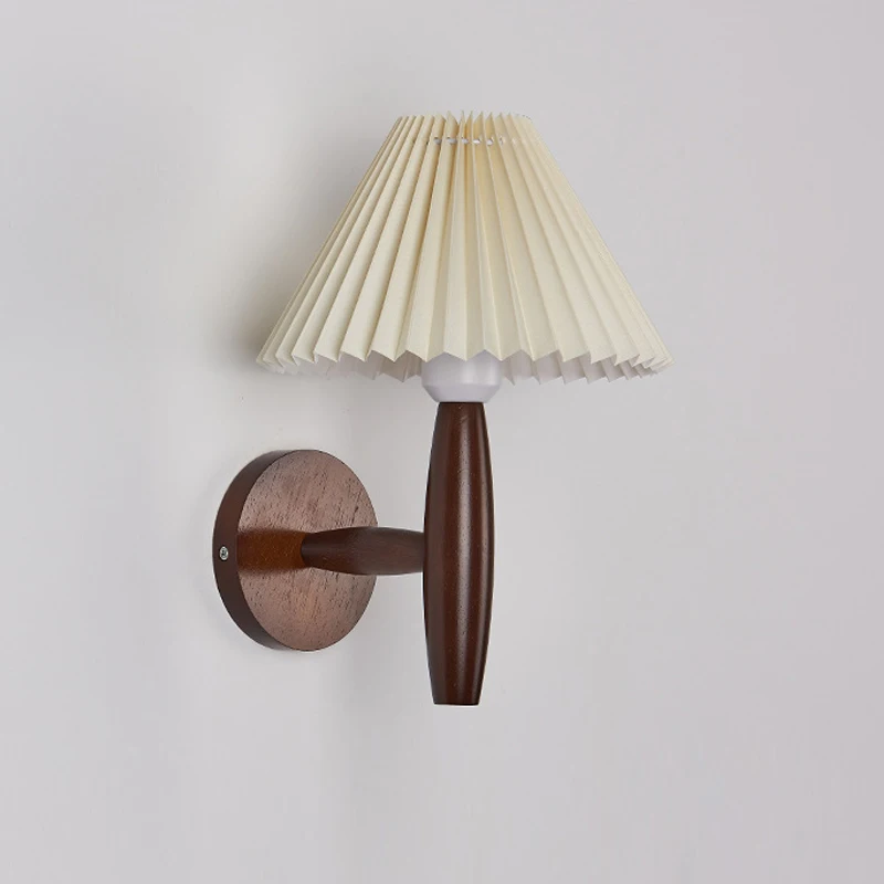북유럽 Pleated 벽 램프 빈티지 단단한 나무 Led 벽 조명 홈 아트 장식 침실 머리맡 벽 Sconce 욕실 거울 빛