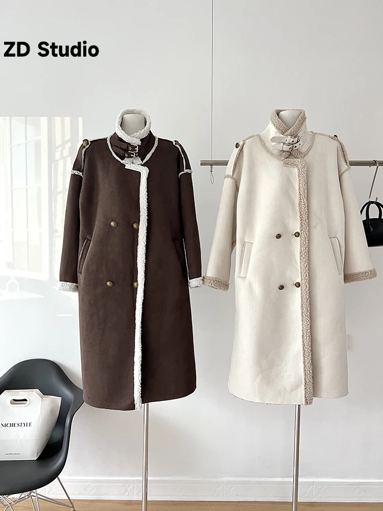 

[ZD Studio] Lamb Fur One Coat Female Winter 2023 New Medium Long Locomotive Thickened Coat