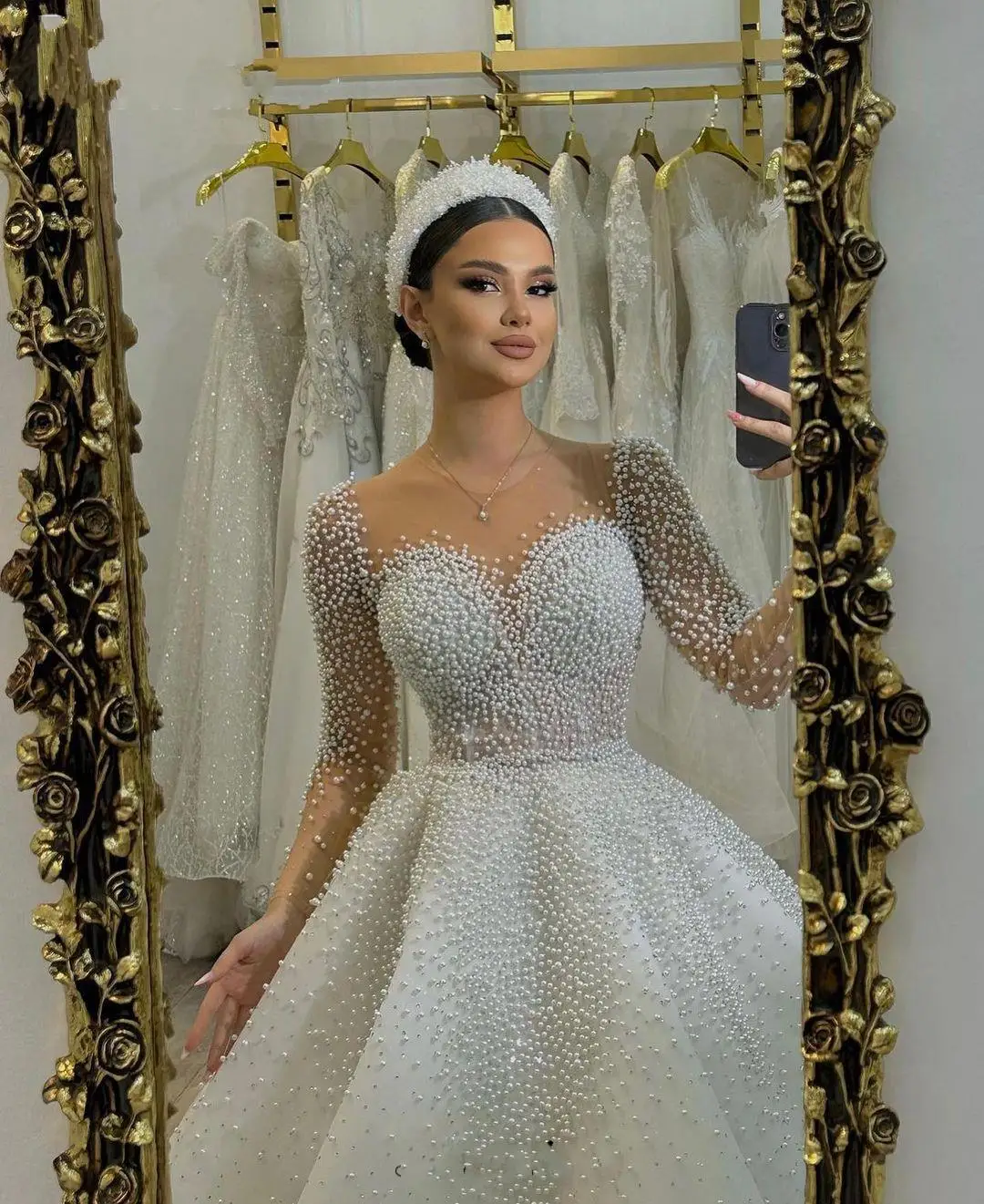 Sparkly A-Line Scoop Neck White Wedding Dresses with Slit VK24041201 main image 0