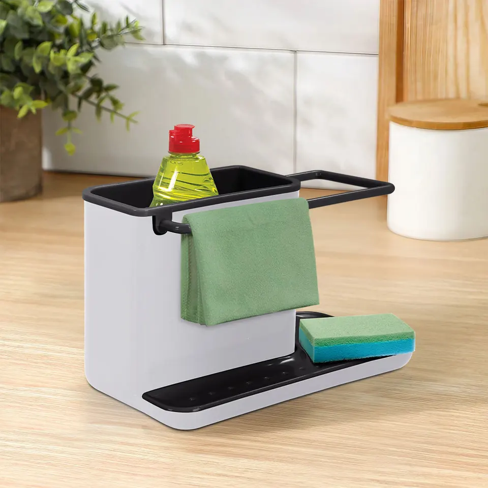 Organizer per lavello da cucina con vassoio antigoccia, organizer