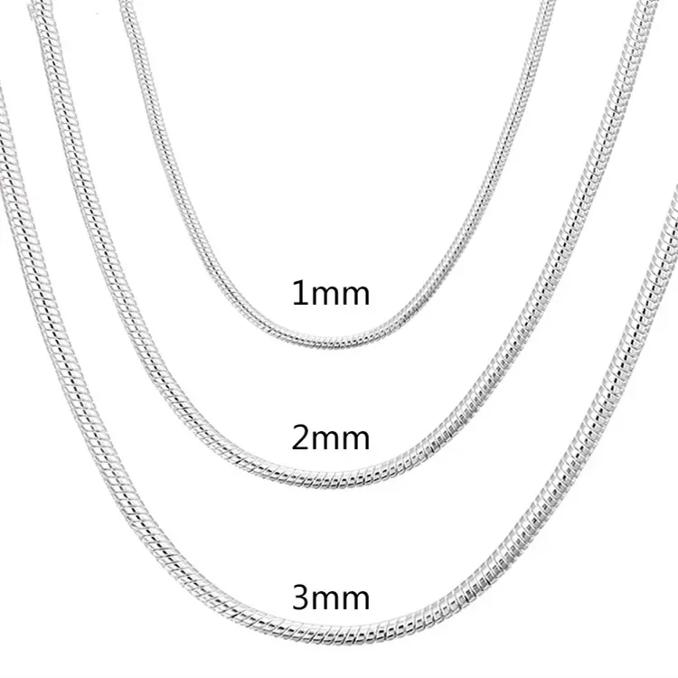 

40-75cm 925 Sterling Silver 1MM/2MM/3MM Solid Snake Chain Necklace for Men Women Fashion Party Wedding Accessories Jewelry Gifts