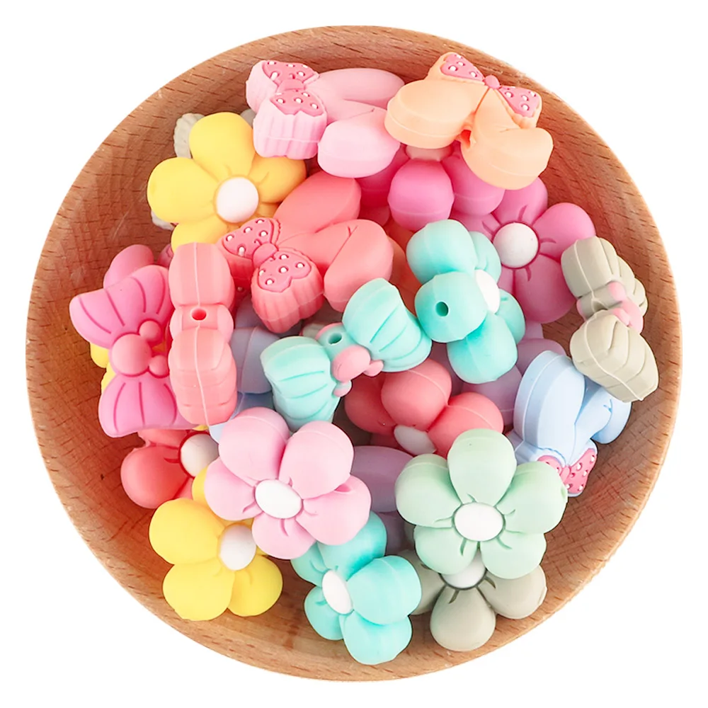 

Sunrony 10Pcs Silicone Beads Food Grade Nursing Chewing Flower Bow Rabbit Cartoon DIY Pacifier Chain Necklace Jewelry Accessorie