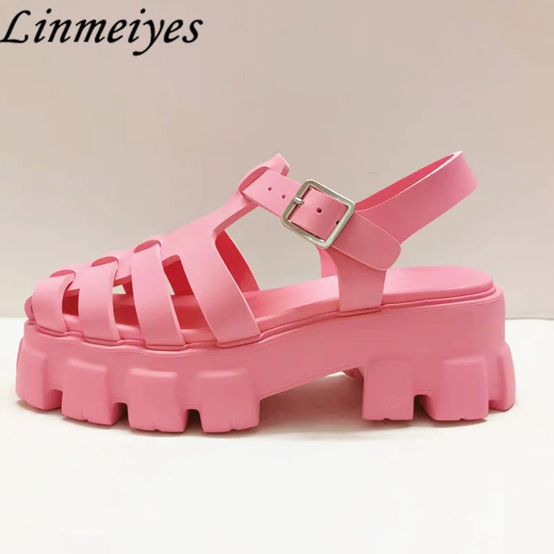 

New Concise Flat Sandals Women Casual Buckle Strap Platform Flat Sandals Woman Hot Seller Thick Sole Rome Sandals Female