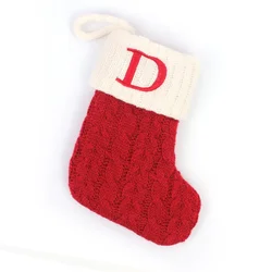 Festive Knitted Christmas Stocking with Snowflake & Alphabet Design - Holiday Tree Pendant Decoration for 14x18cm (D)