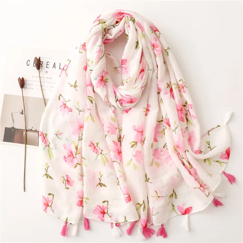 2022-new-blossom-flower-print-tassel-scarf-shawls-long-women-floral-pattern-soft-hijab-wrap-free-shipping