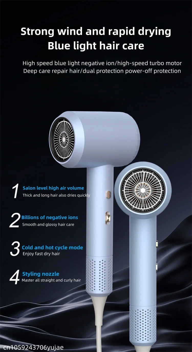 New Hammer Hair Dryer with High Airflow of 59 Seconds, Blue Light Ion Thermostat