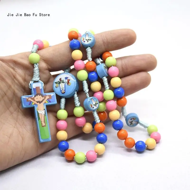 E8BD Cartoon Jesus for Cross Rosary Necklace Catholic Jewelry Pendant for Birthday Wedding Festival Party Decoration acrylic cross decor