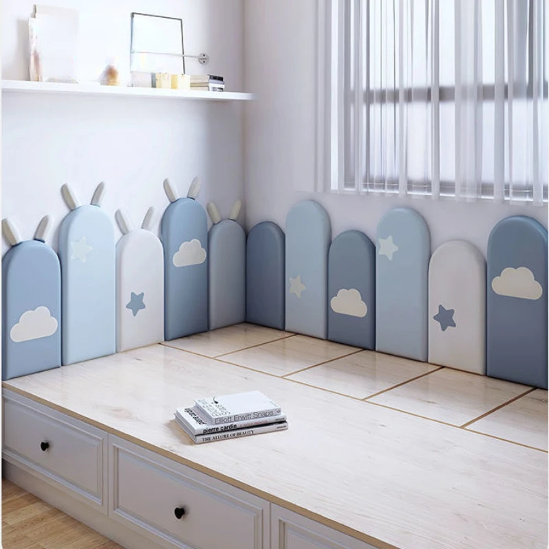 DIY Cartoon Kids Room Bed Headboard Nursery Childern Room Anti-collision Wood Wall Panels Tete De Lit Cabecera Adhesiva Cama