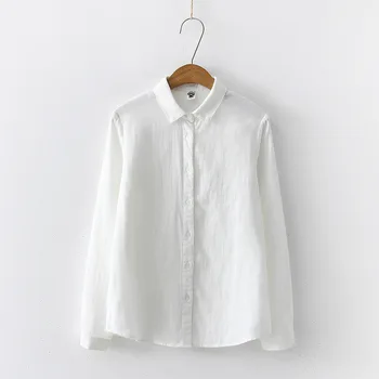 Women Blouses New Fashion Long Sleeve Comfortable Office Shirt Cotton Yarn Casual Tops 2