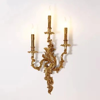 French Decorative Lighting Rococo Series Antique Brass Mural Lamp Candle Holder Wall Sconce Light