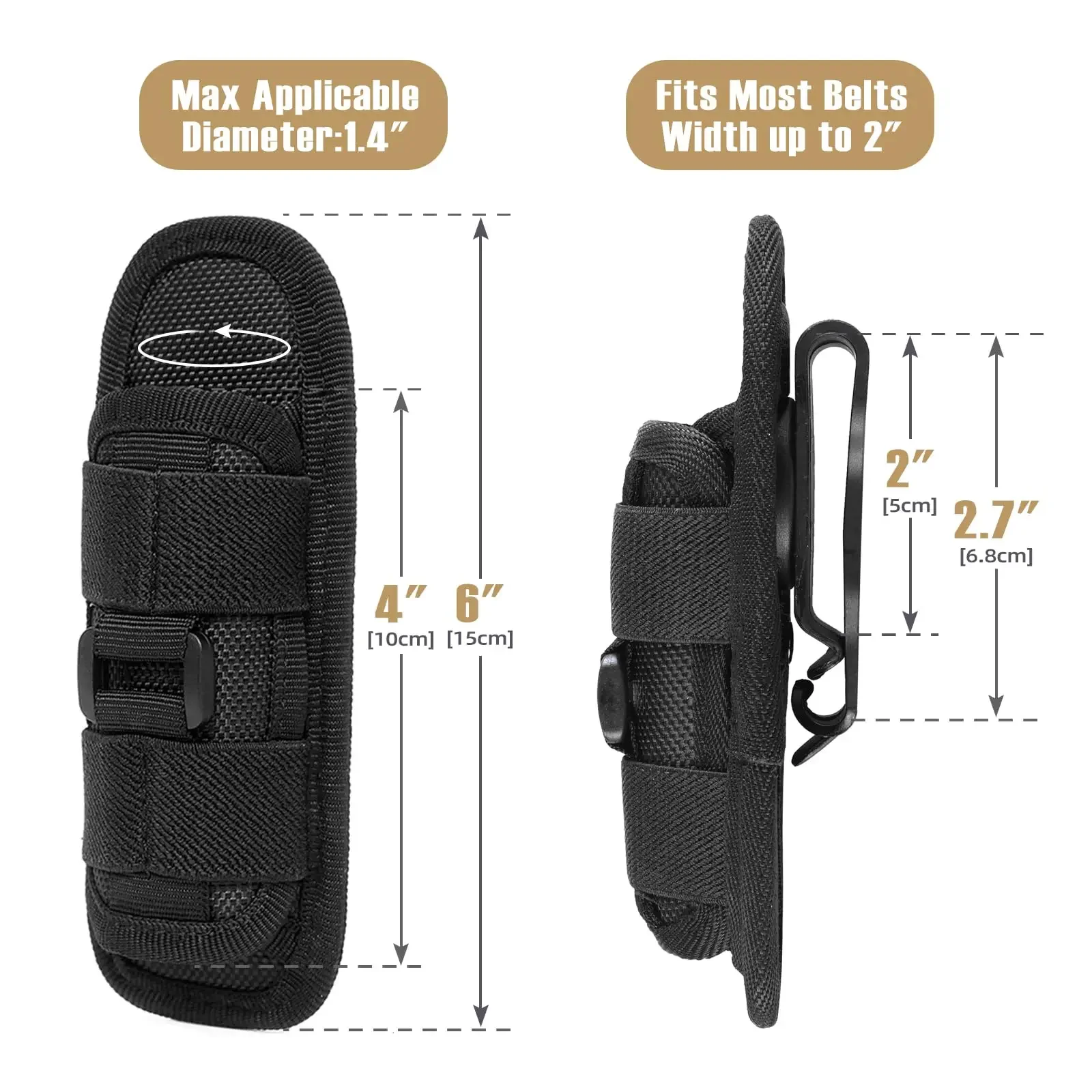 Torcia tattica Fondina Cintura Torcia Borsa Durevole Caccia Accessorio di illuminazione Kit di sopravvivenza Fondina da 360 gradi Custodia per torcia rotante - immagine 3