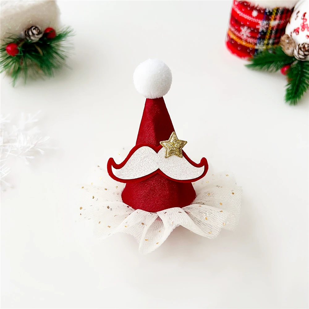Christmas Festival Bow Hairpin Cute Fabric Hat Side Clip Side Bangs Hair Accessory Hairpin，Christmas hair clip