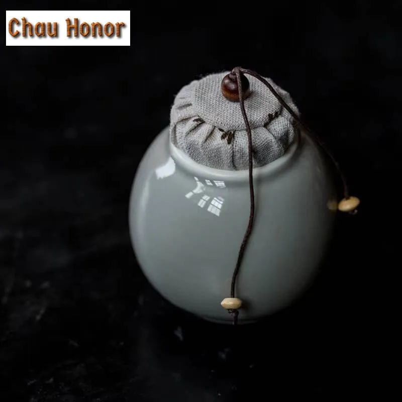 180ml Ice Grey Glaze Ceramic Small Tea Cans Household Handmade Puer Tea Storage Tea Jar Sealed Cans Box Tea Ceremony Accessories