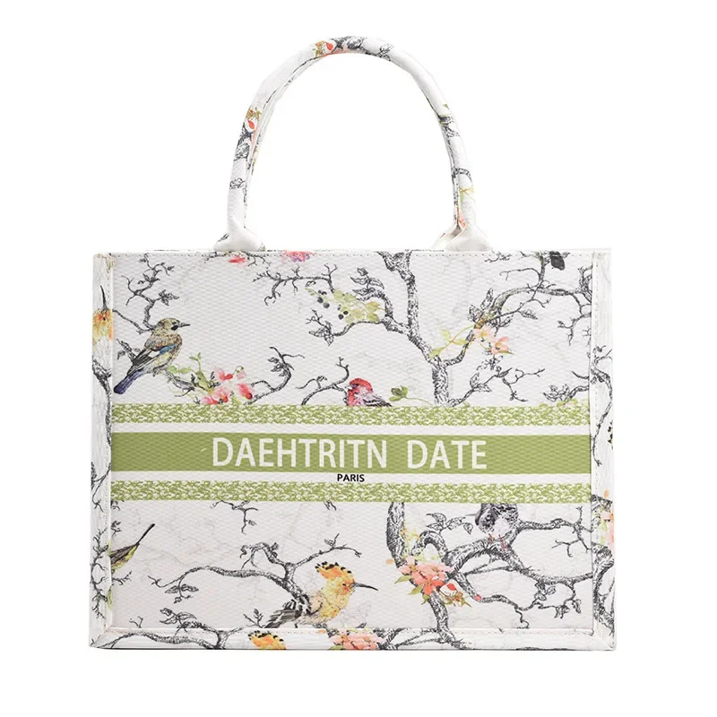 High-Grade Embroidery Canvas Women's 2024 New Portable Commuter Large Capacity Office Worker Shoulder Tote Bag