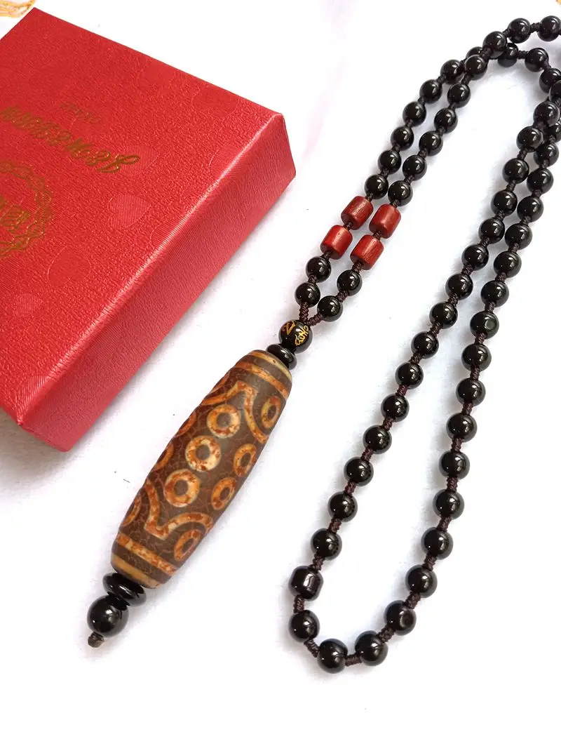 

Old Fine Magical Tibetan 21 Eyes Bead Pendant Bless Amulet Chalcedony Hanging With Necklace Rare