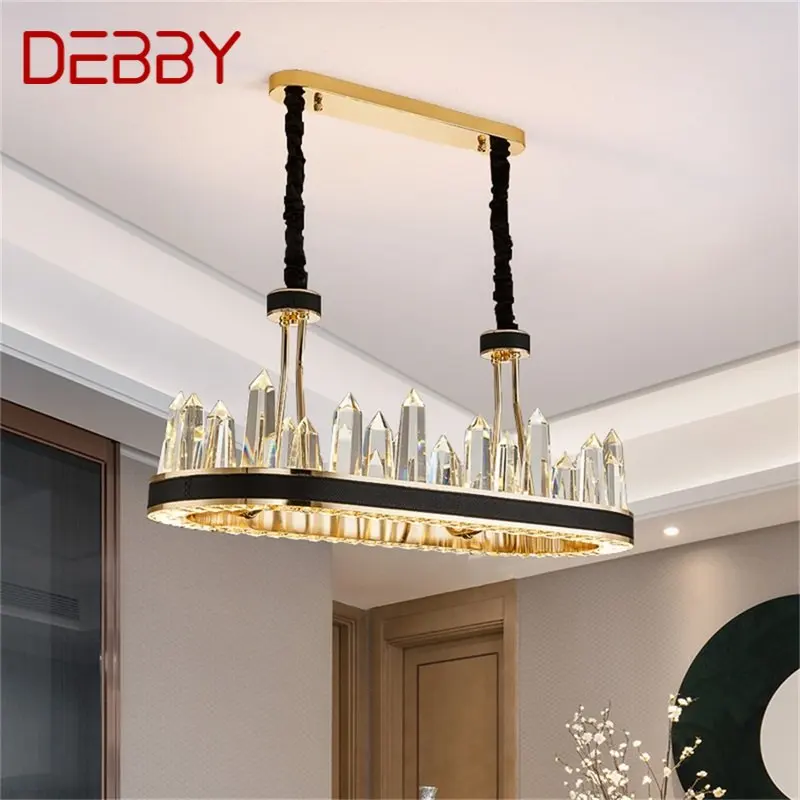 

DEBBY Chandelier Crystal Rectangle Pendant Lamp Postmodern Home LED Leather Light Fixture for Living Dining Room