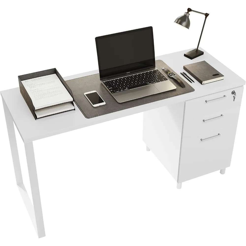 "contemporary milan-style office desk with 3 secure drawers, 48" white rustic wood desk with filing and storage solutions"