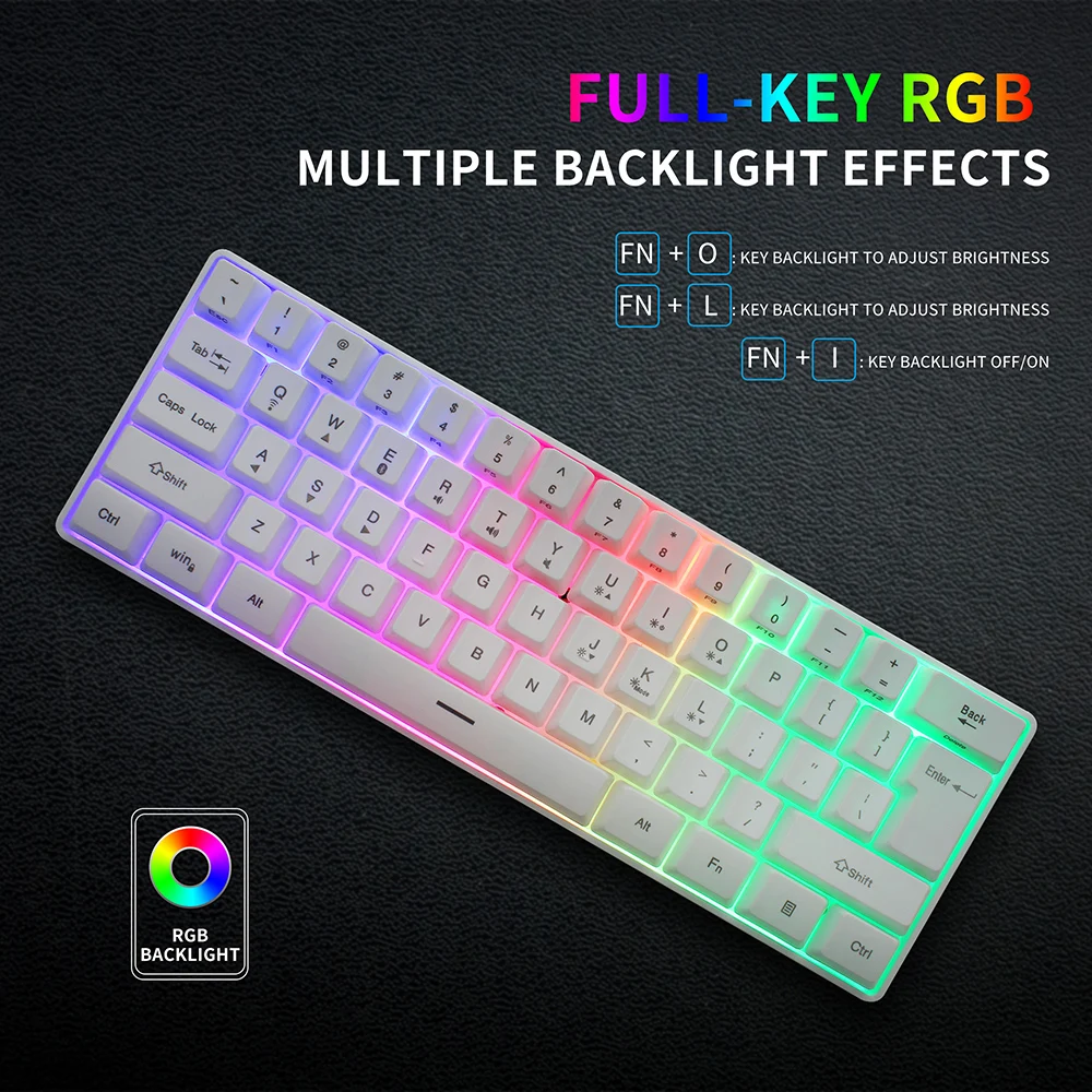 Mini Teclado para Jogos com 61 Teclas Teclado sem Fio para Jogos com Bluetooth 2.4ghz Modo Duplo de Membrana Rgb Gk61 - Imagem 4