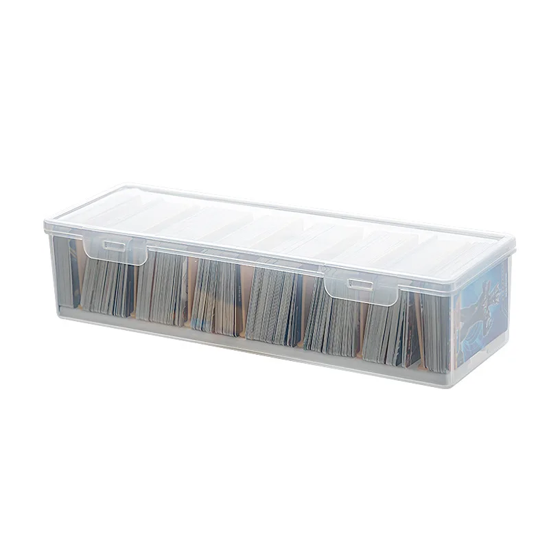 1Pcs 투명 플라스틱 구획형 정리함 상자는 PTCG/MTG 카드용 조절 가능한 분배기가 있는 550개 이상의 게임 카드 보관함을 보관할 수 있습니다.