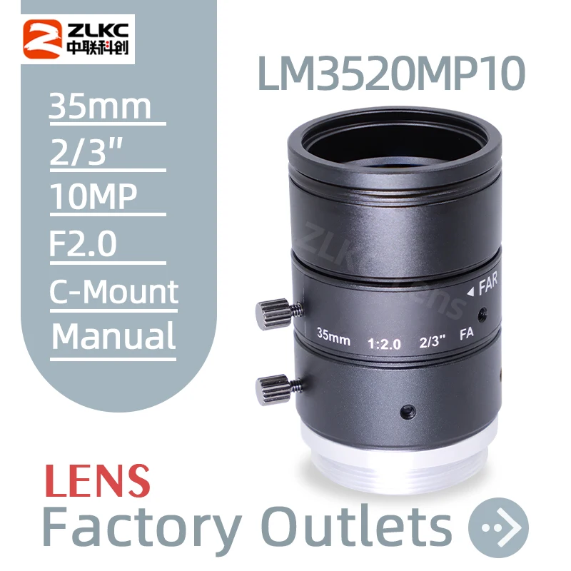 

10Megapixel FA Lens 35 mm Fixed Focal Length C Mount Lens 2/3 Inch Machine Vision Camera Lenses Manual Iris F2.0 CCTV Parts 10MP