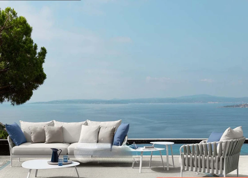 

Nordic Sofa Leisure Balcony Rattan Chair Tea Table Combination Model Room Indoor and Outdoor Villa Garden Courtyard Furniture