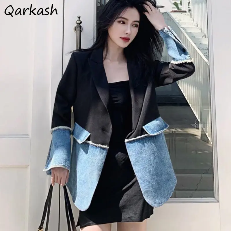 

Spliced Blazers Women Baggy Streetwear Teens Personal American Designer Notched Youth College Y2k Clothes Temper Chic Popular