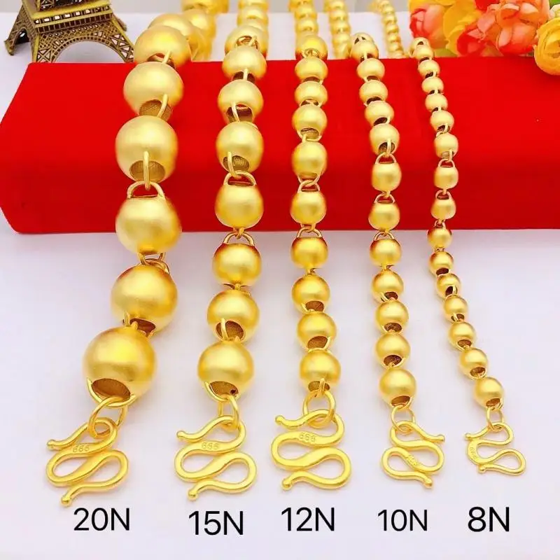 

HOYON real gold 24k color original frosted bead necklace for men classic matte necklace wedding jewelry gift for boyfriend