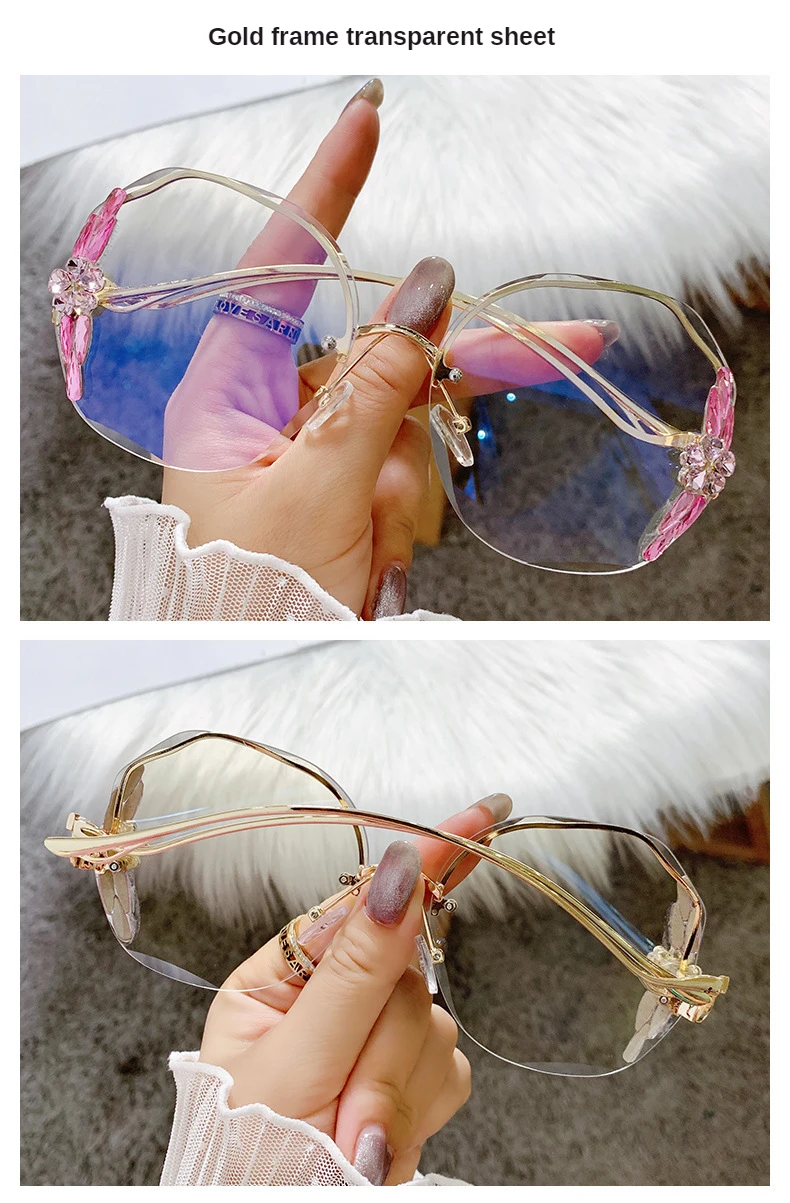 Fashion Glasses Diamond Sunglasses Women 2022 Brand Rimless Shades For Women Luxury Vintage Vasos Decorativos Zonnebril Dames large sunglasses