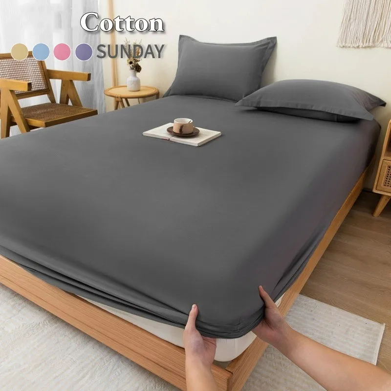 Cotton Fitted Bed Sheet Solid Queen Size Bed Sheets with Elastic Pure Cotton Dustproof Adjustable Mattress Cover Bedsheet Home