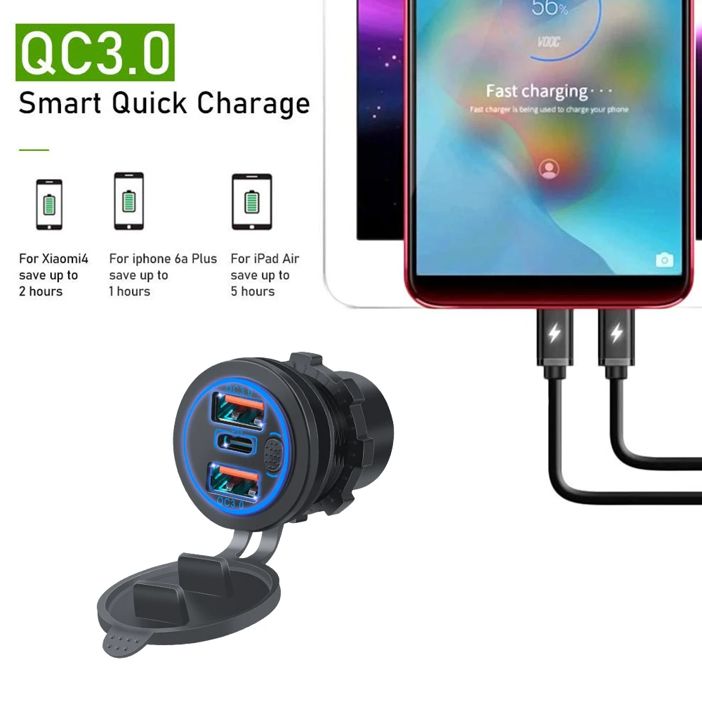 QC 3.0 USB  PD CŸ Ʈ  ڵ , ġ ġ , ڵ Ʈ ؾ RV , 68W, 12-24V