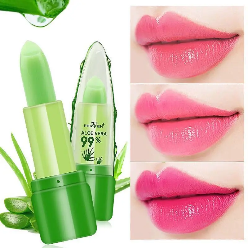 Aloe Vera Lipstick Lip Tint Color Changing Balm Moisturizing Long Lasting Durable Shiny Comfortable Elastic Improve Lip Lines lip balm lipstick non stick cup moisturizing anti cracking lasting color changing lipstick lip tint women makeup cosmetics