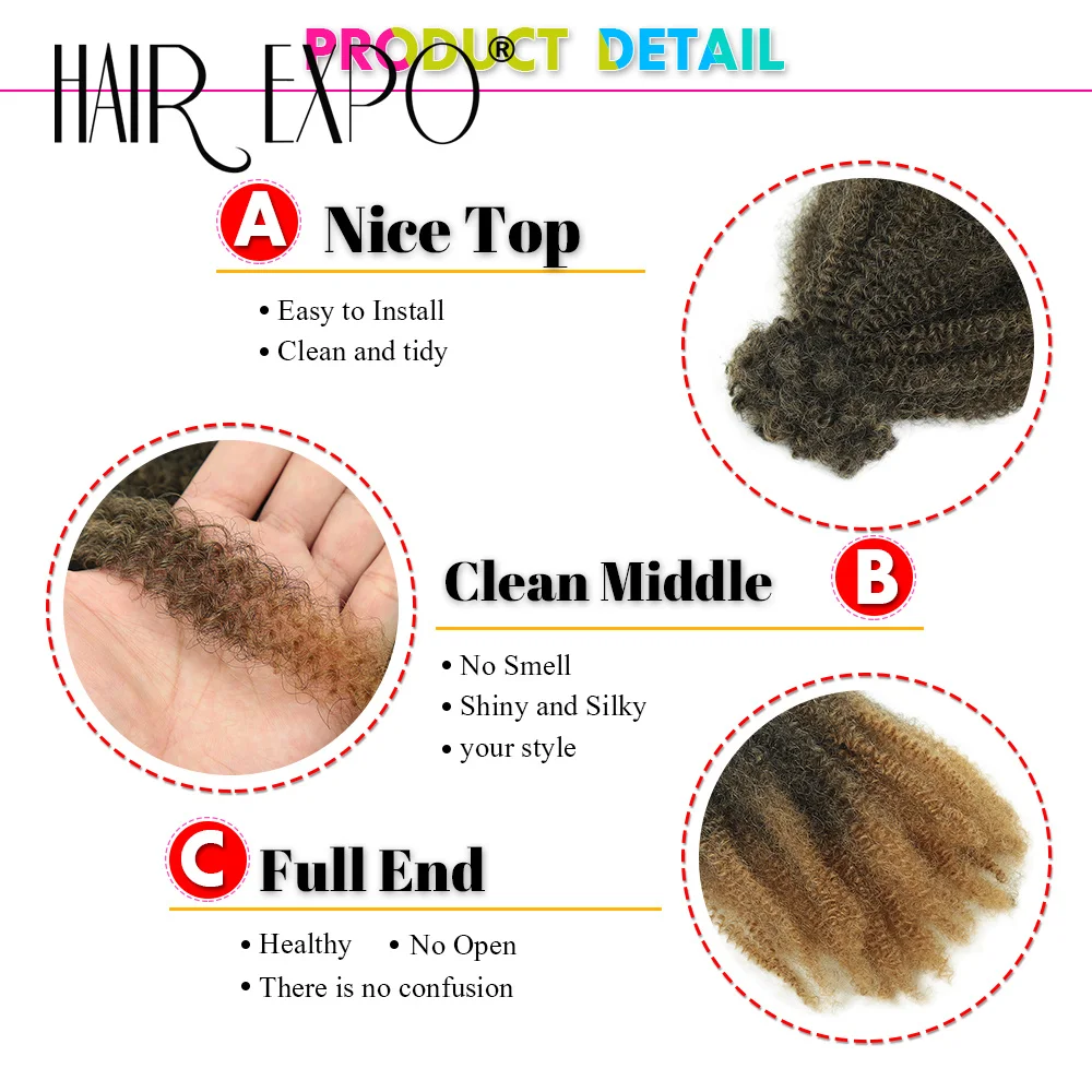12Inch Afro Kinky Curly Bulk Synthetic Spring Afro Twist Crochet Hair Ombre Protein Fiber Marley Twist Braiding Hair Extensions 4