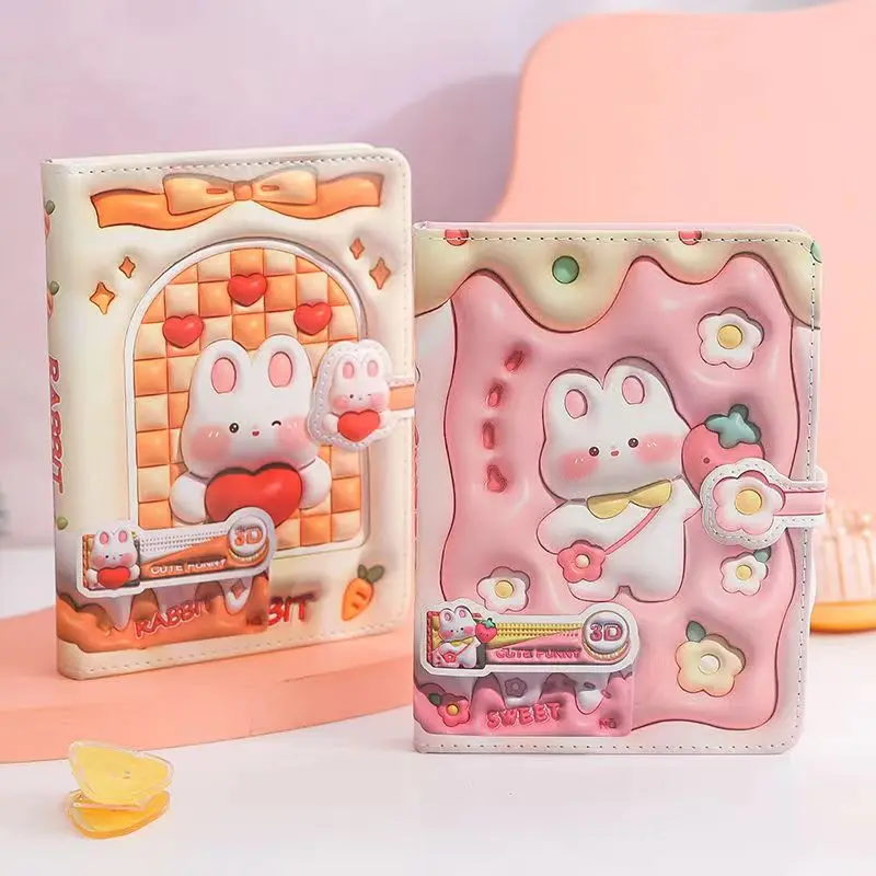 Caderno Bonito dos Desenhos Animados com Fivela Magnética Coelho Página de Cor Ilustração Capa Macia Diário Agenda Planner Bloco de Notas