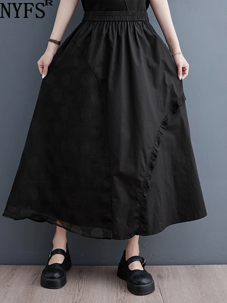 

NYFS 2023 Spring Summer New Korea Woman Skirt Loose Black Wind High Waist Mesh Skirts Faldas Mujer Saias